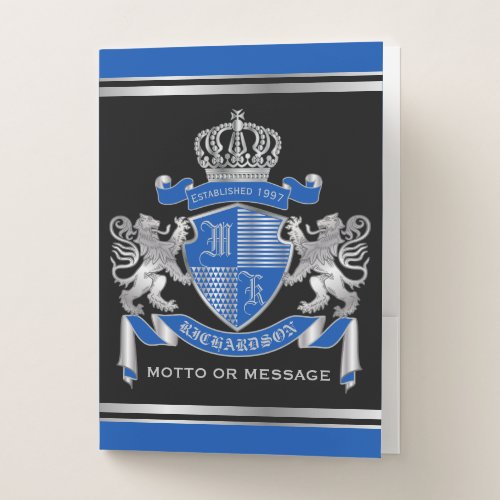 Make Your Own Coat of Arms Blue Silver Lion Emblem Pocket Folder