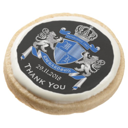 Make Your Own Coat of Arms Blue Silver Lion Emblem Round Shortbread Cookie