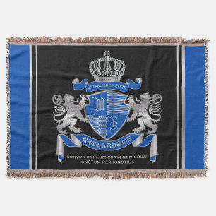 Make Your Own Coat of Arms Blue Silver Lion Emblem Throw Blanket