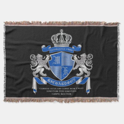 Make Your Own Coat of Arms Blue Silver Lion Emblem Throw Blanket