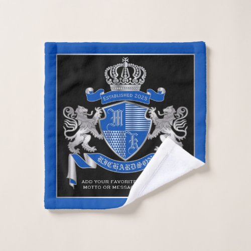 Make Your Own Coat of Arms Blue Silver Lion Emblem Wash Cloth