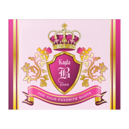 Make Your Own Coat of Arms Gold Crown Pearls Pink Acrylic Print