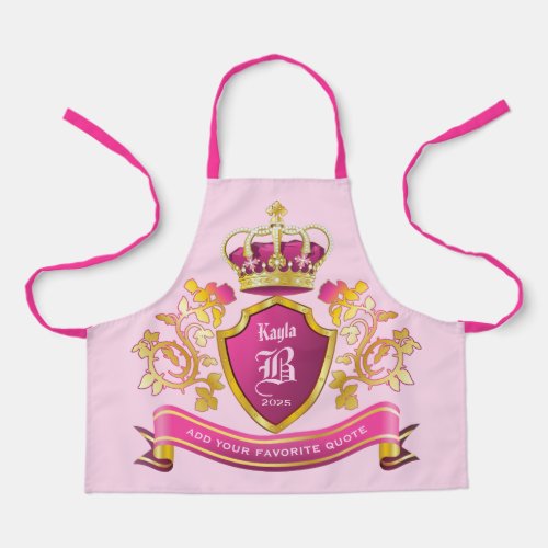 Make Your Own Coat of Arms Gold Crown Pearls Pink Apron