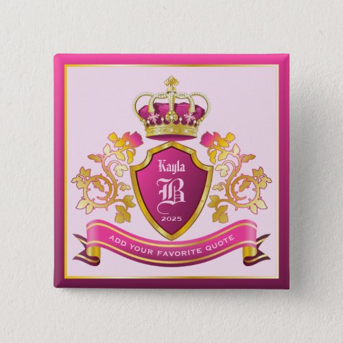 Make Your Own Coat of Arms Gold Crown Pearls Pink Button