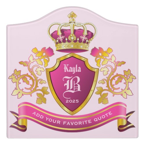 Make Your Own Coat of Arms Gold Crown Pearls Pink Door Sign
