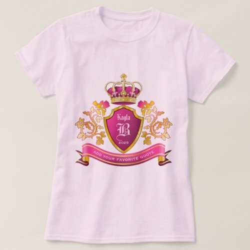 Make Your Own Coat of Arms Gold Crown Pearls Pink T_Shirt