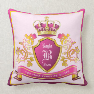 Make Your Own Coat of Arms Gold Crown Pearls Pink Throw Pillow