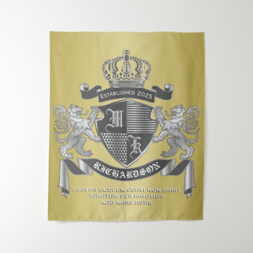 Make Your Own Coat of Arms Gold Grey Lion Emblem Tapestry