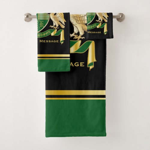 Make Your Own Coat of Arms Green Gold Eagle Emblem Bath Towel Set