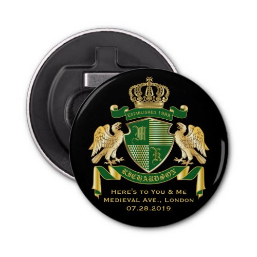 Make Your Own Coat of Arms Green Gold Eagle Emblem Bottle Opener