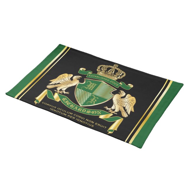 Make Your Own Coat of Arms Green Gold Eagle Emblem Cloth Placemat (On Table)