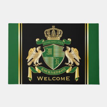 Make Your Own Coat Of Arms Green Gold Eagle Emblem Doormat by BCVintageLove at Zazzle