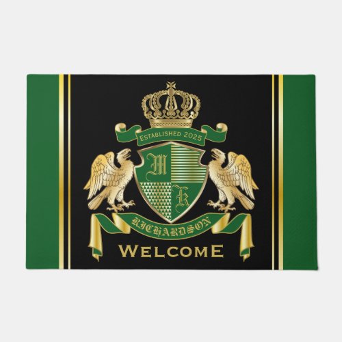 Make Your Own Coat of Arms Green Gold Eagle Emblem Doormat