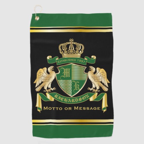 Make Your Own Coat of Arms Green Gold Eagle Emblem Golf Towel