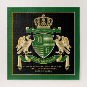 Make Your Own Coat of Arms Green Gold Eagle Emblem Jigsaw Puzzle