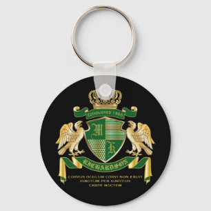 Make Your Own Coat of Arms Green Gold Eagle Emblem Keychain
