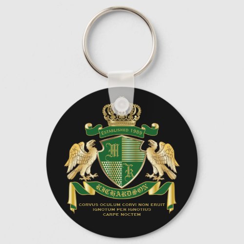 Make Your Own Coat of Arms Green Gold Eagle Emblem Keychain