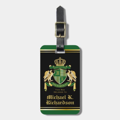 Make Your Own Coat of Arms Green Gold Eagle Emblem Luggage Tag