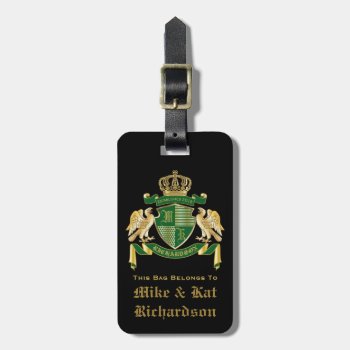 Make Your Own Coat Of Arms Green Gold Eagle Emblem Luggage Tag by BCVintageLove at Zazzle