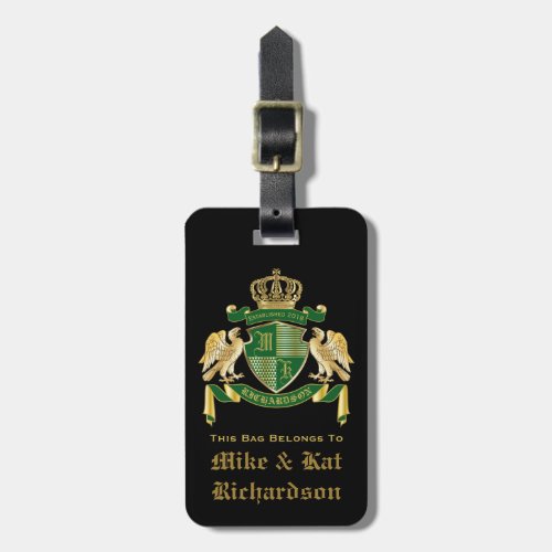 Make Your Own Coat of Arms Green Gold Eagle Emblem Luggage Tag