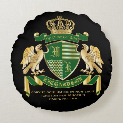 Make Your Own Coat of Arms Green Gold Eagle Emblem Round Pillow
