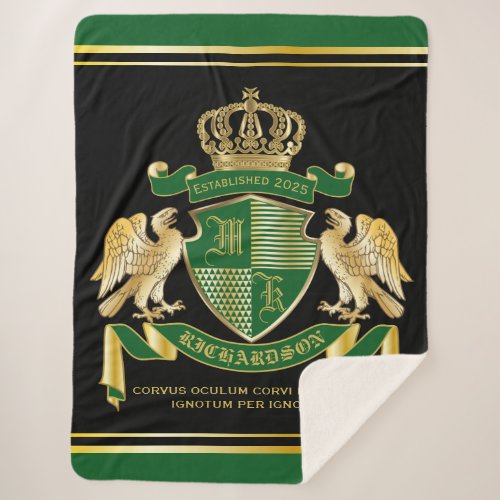 Make Your Own Coat of Arms Green Gold Eagle Emblem Sherpa Blanket