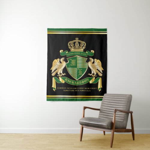 Make Your Own Coat of Arms Green Gold Eagle Emblem Tapestry