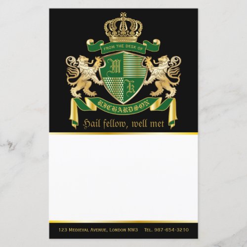 Make Your Own Coat of Arms Green Gold Lion Emblem