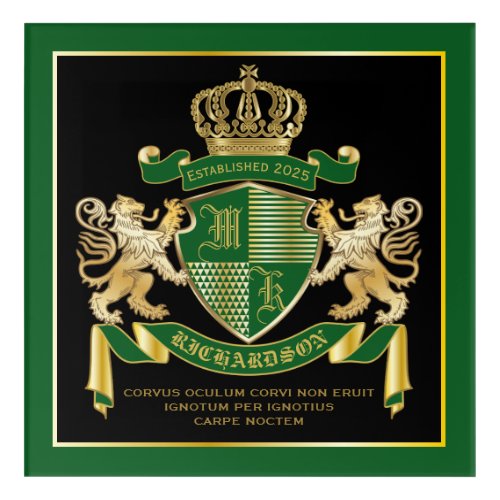 Make Your Own Coat of Arms Green Gold Lion Emblem Acrylic Print