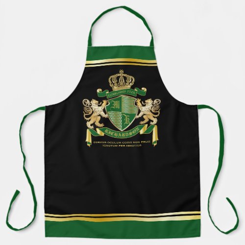 Make Your Own Coat of Arms Green Gold Lion Emblem Apron