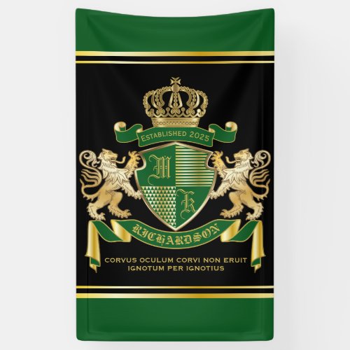 Make Your Own Coat of Arms Green Gold Lion Emblem Banner
