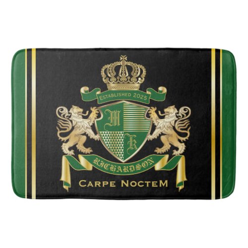 Make Your Own Coat of Arms Green Gold Lion Emblem Bath Mat