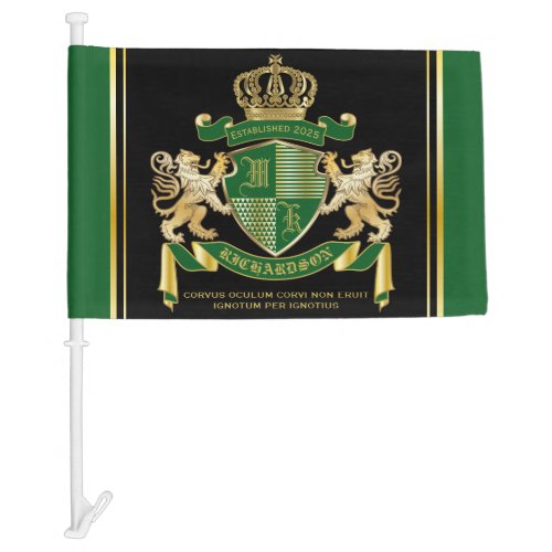 Make Your Own Coat of Arms Green Gold Lion Emblem Car Flag