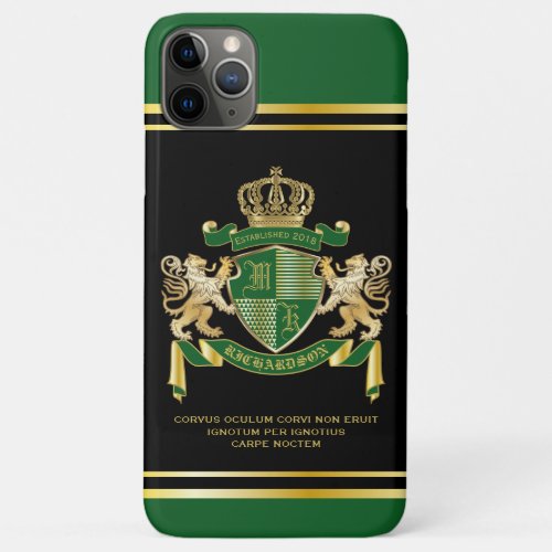 Make Your Own Coat of Arms Green Gold Lion Emblem iPhone 11 Pro Max Case