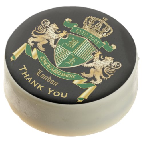 Make Your Own Coat of Arms Green Gold Lion Emblem Chocolate Covered Oreo