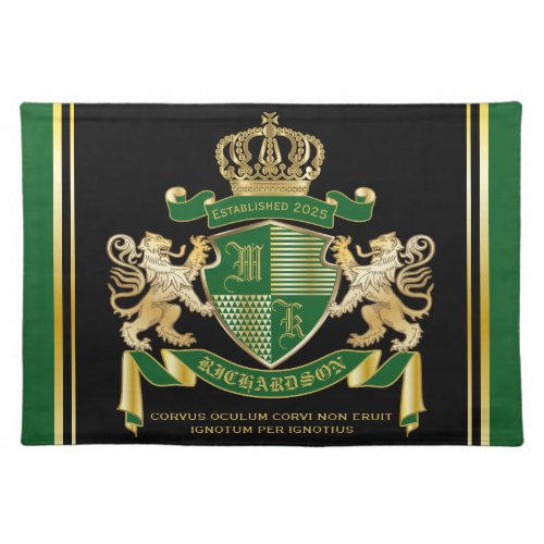 Make Your Own Coat of Arms Green Gold Lion Emblem Cloth Placemat