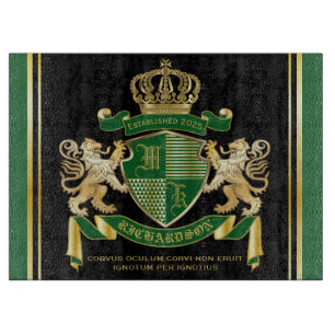 Make Your Own Coat of Arms Green Gold Lion Emblem Cutting Board