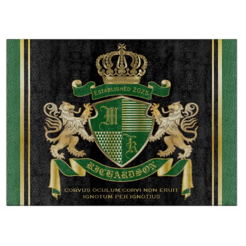 Make Your Own Coat of Arms Green Gold Lion Emblem Cutting Board