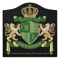 Make Your Own Coat of Arms Green Gold Lion Emblem Door Sign