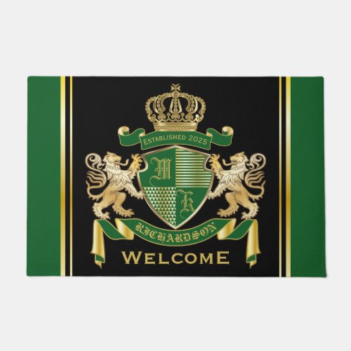 Make Your Own Coat of Arms Green Gold Lion Emblem Doormat