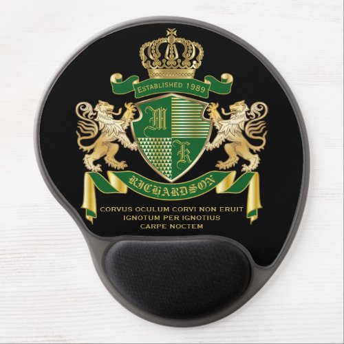 Make Your Own Coat of Arms Green Gold Lion Emblem Gel Mouse Pad