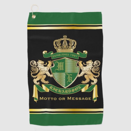 Make Your Own Coat of Arms Green Gold Lion Emblem Golf Towel