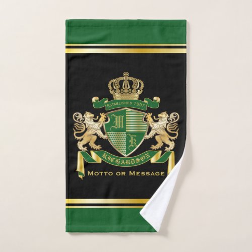 Make Your Own Coat of Arms Green Gold Lion Emblem Hand Towel
