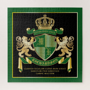 Make Your Own Coat of Arms Green Gold Lion Emblem Jigsaw Puzzle