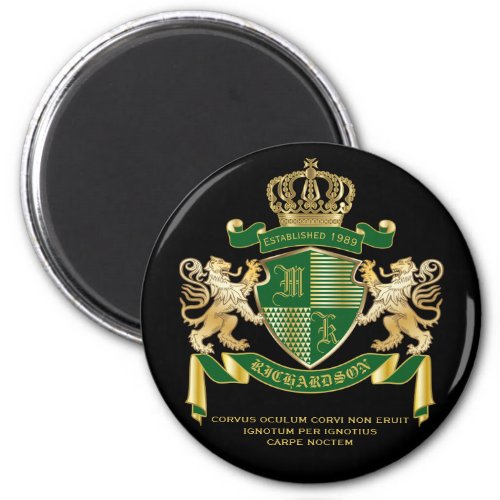 Make Your Own Coat of Arms Green Gold Lion Emblem Magnet