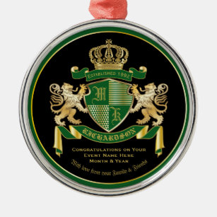 Make Your Own Coat of Arms Green Gold Lion Emblem Metal Ornament