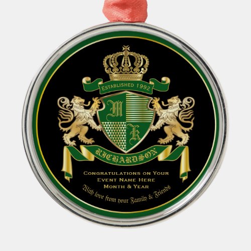 Make Your Own Coat of Arms Green Gold Lion Emblem Metal Ornament