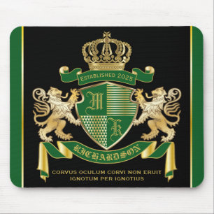 Make Your Own Coat of Arms Green Gold Lion Emblem Mouse Pad