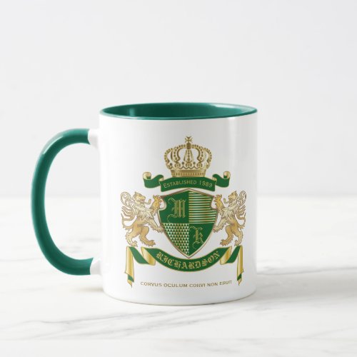 Make Your Own Coat of Arms Green Gold Lion Emblem Mug