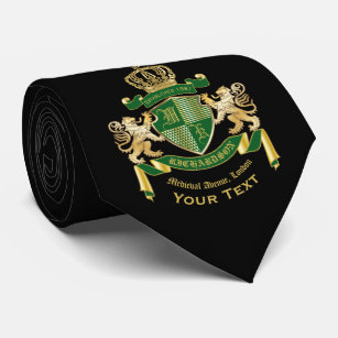 Make Your Own Coat of Arms Green Gold Lion Emblem Neck Tie